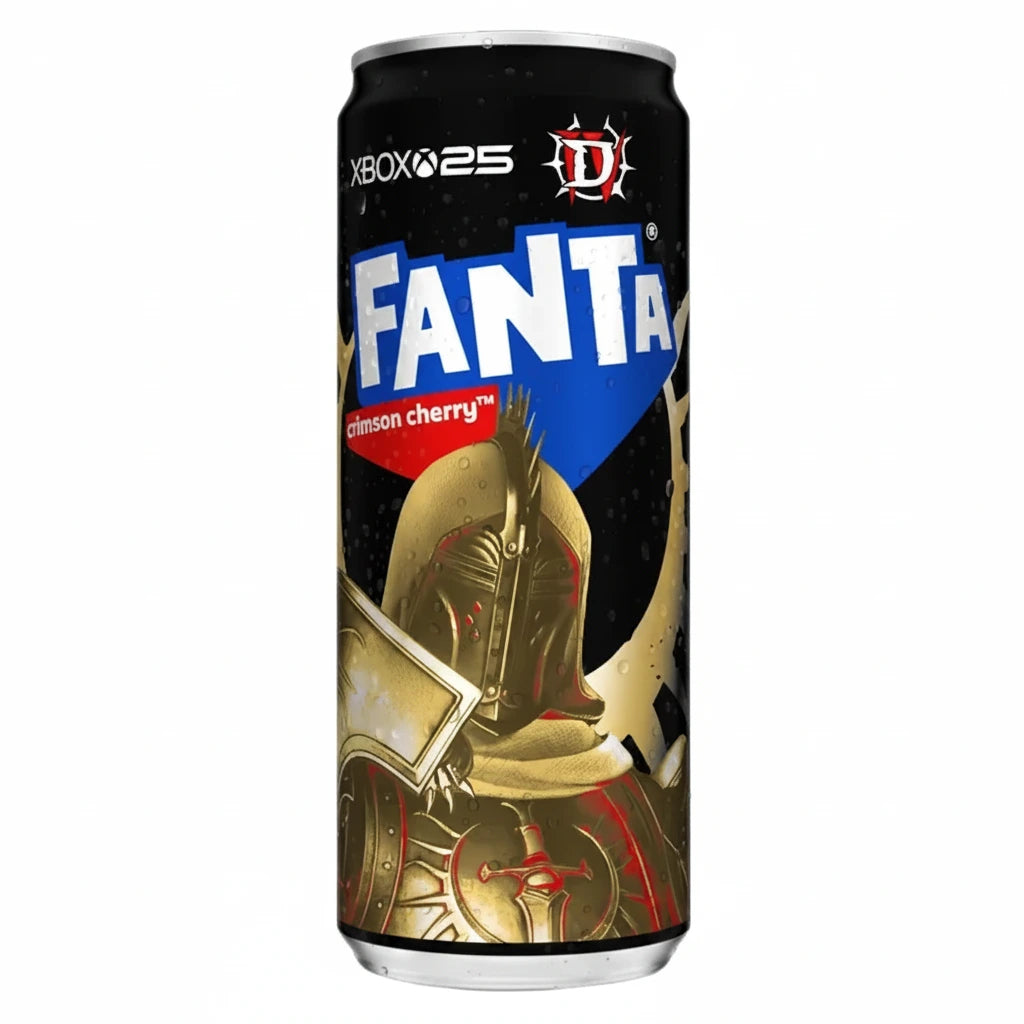 Fanta Cherry and Sour Apple 330ml sparkling soft drink can with cherry and sour apple flavour imported European soda