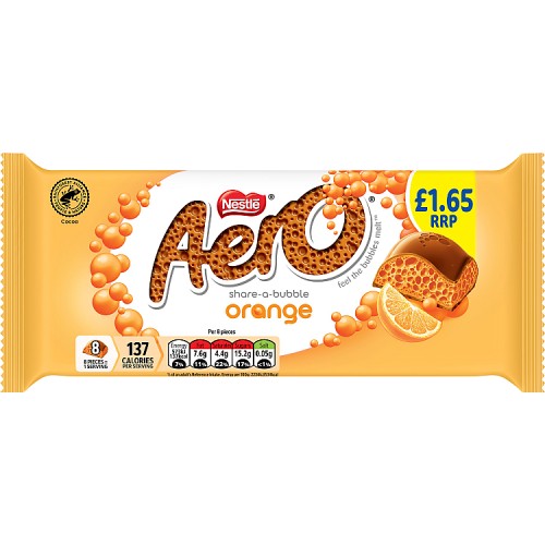 Nestlé Aero Orange Bubbles Slab 90g aerated milk chocolate with orange flavour