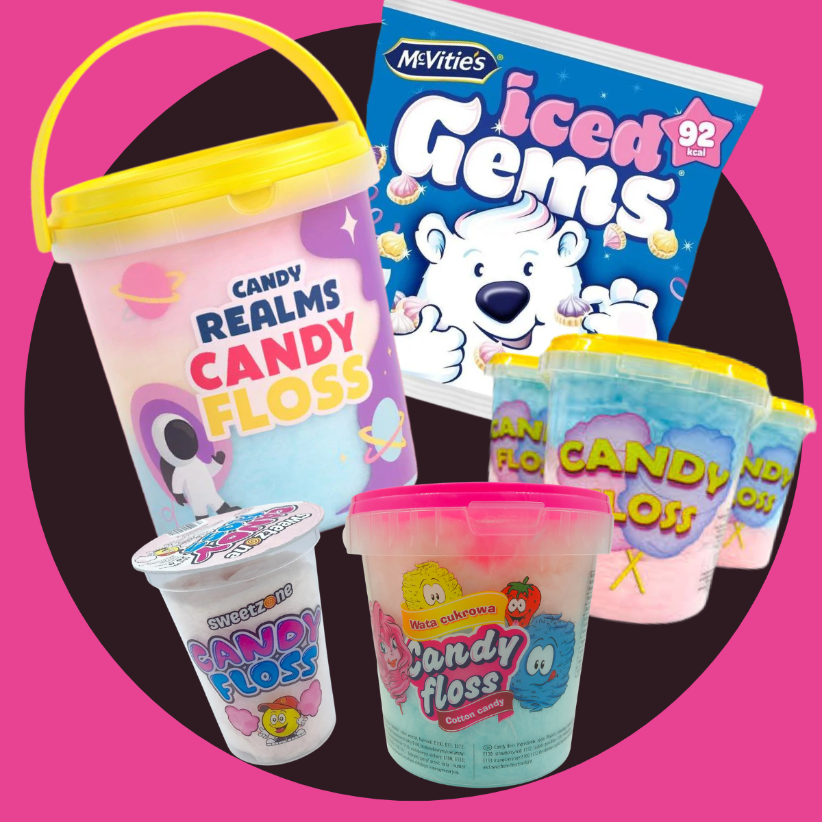 Shop for Candy Floss soft spun sugar candy floss in classic and flavoured varieties, perfect for parties and treats.