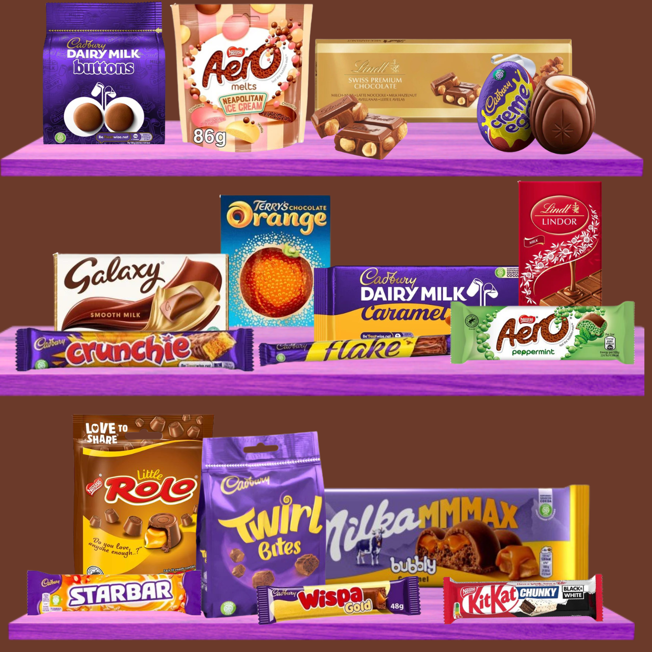 Chocolate bars, sharing slabs and bite-sized dragees and minis from the world's best brands — browse our full chocolate range at Yum Sweetie.