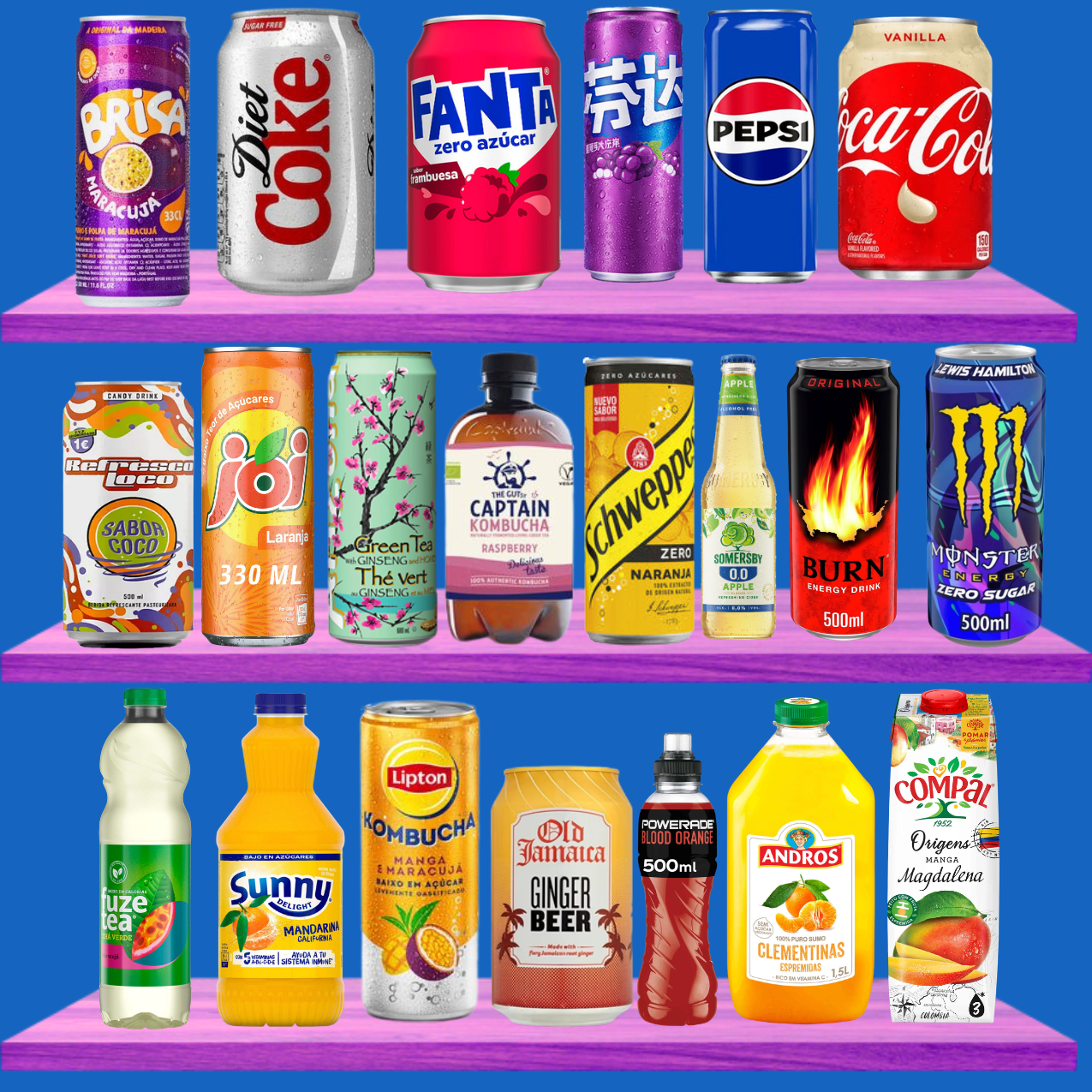 Juices, energy drinks, fizzy soft drinks and iced teas from top brands — browse our full drinks range at Yum Sweetie.