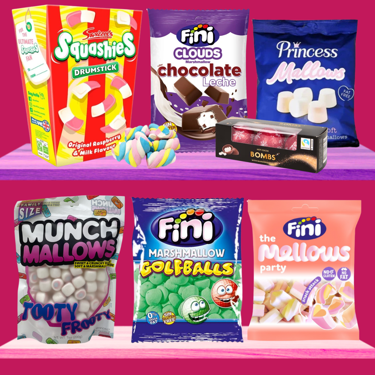 Soft, fluffy marshmallows in every style — from tiny marshmallows by weight to chocolate-coated and filled varieties. Browse our full range at Yum Sweetie.