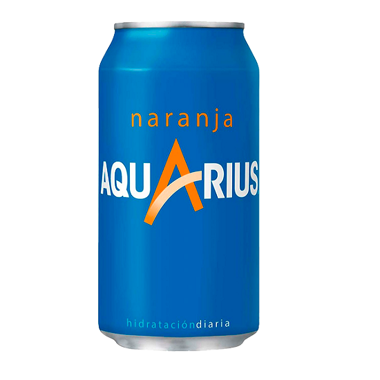 Aquarius Orange Isotonic Drink 330ml can with refreshing citrus flavour and mineral salts