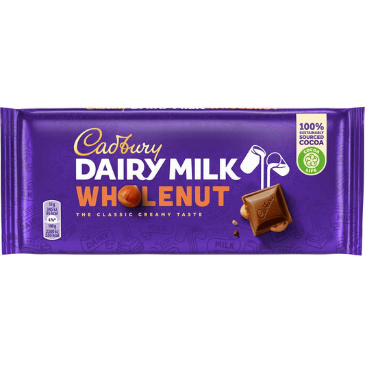 Cadbury Dairy Milk Hazelnut Chocolate 120g milk chocolate tablet with hazelnuts crunchy sweet treat