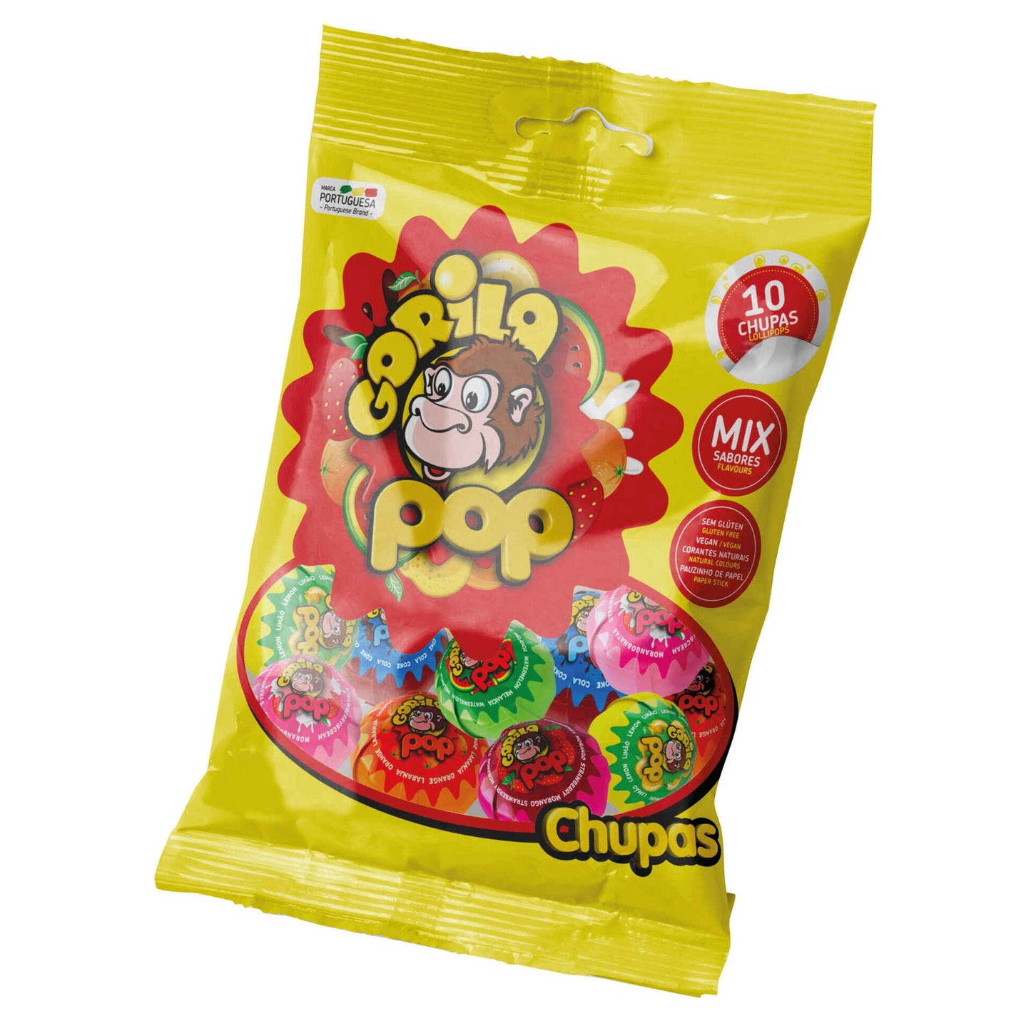 Gorilla assorted lollipops 94g fruity candy lollipop pack