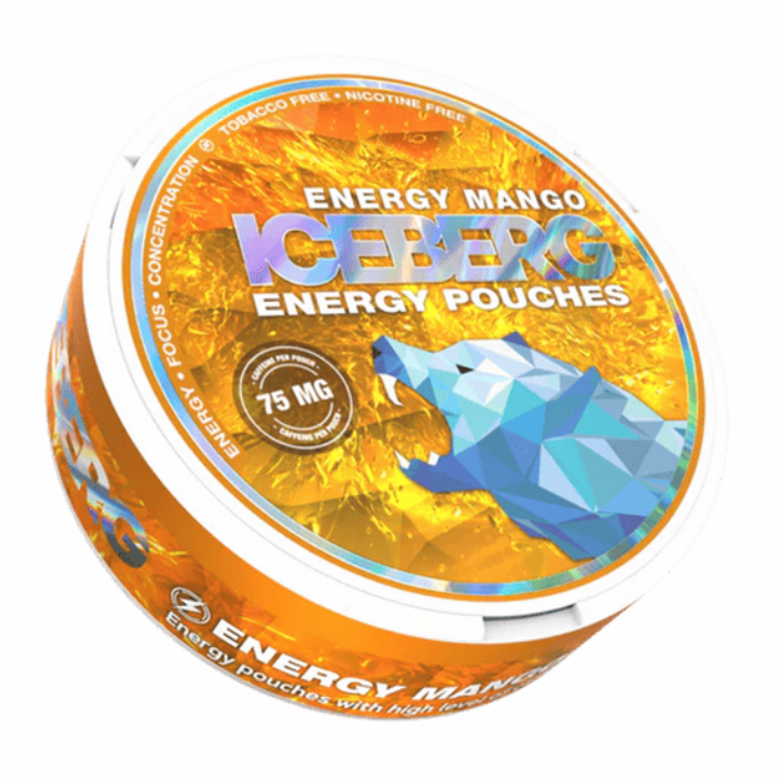 Iceberg Energy Mango caffeine pouches 75mg, 20 tobacco-free nicotine-free slim mango pouches
