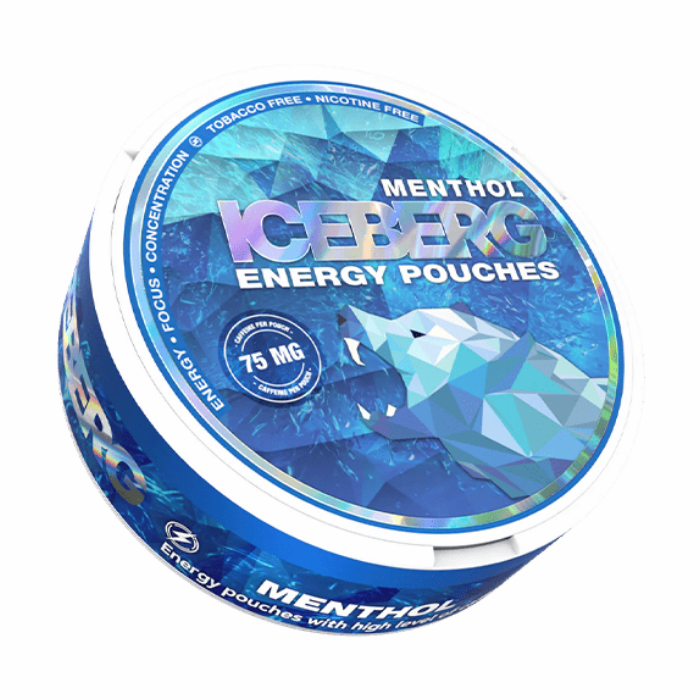 Iceberg Energy Menthol caffeine pouches 75mg, 20 tobacco-free nicotine-free slim menthol pouches