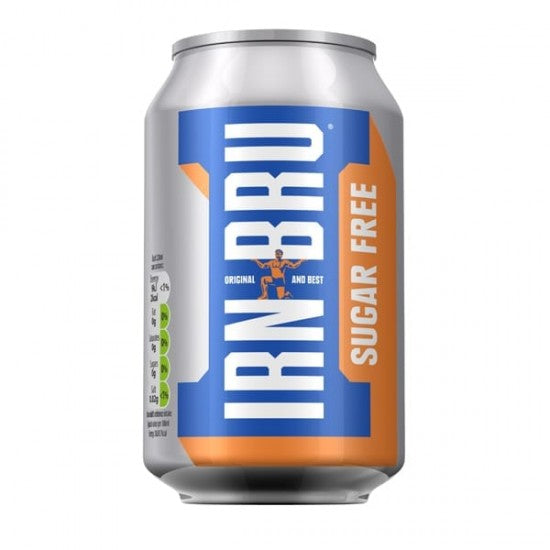 Irn Bru XTRA 330ml no sugar fizzy soft drink sparkling soda can British beverage