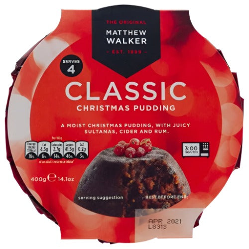 Matthew Walker Christmas Luxury Pudding 400g traditional festive dessert fruit pudding British Products Christmas food