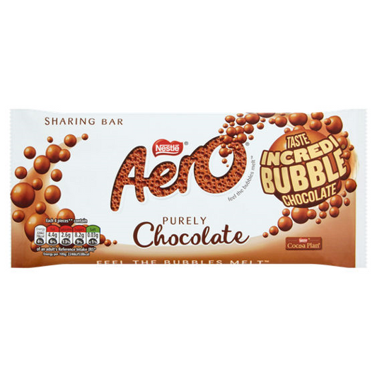 Nestlé Aero Milk Chocolate 90g sharing bar with bubbly aerated chocolate and smooth melt-in-the-mouth texture