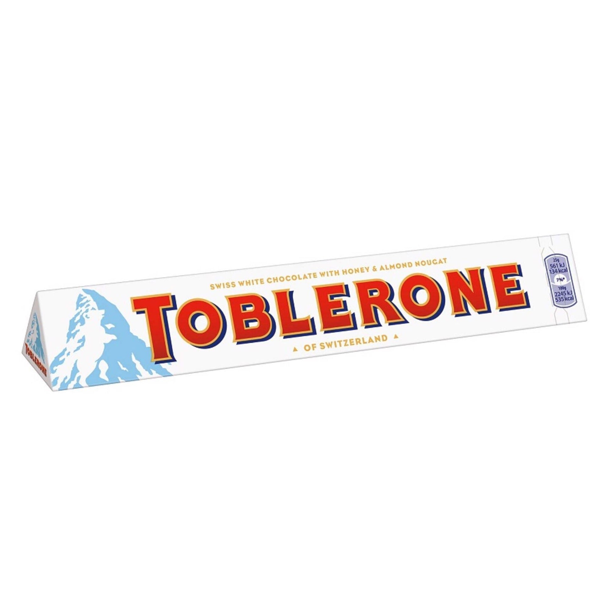 Toblerone White Chocolate 100g triangular Swiss white chocolate bar with honey almond nougat South African Products