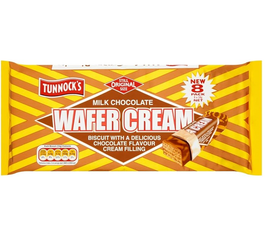 Tunnocks milk chocolate wafer creams 8 pack crispy wafer cream filling coated in milk chocolate classic Scottish chocolate snack bars