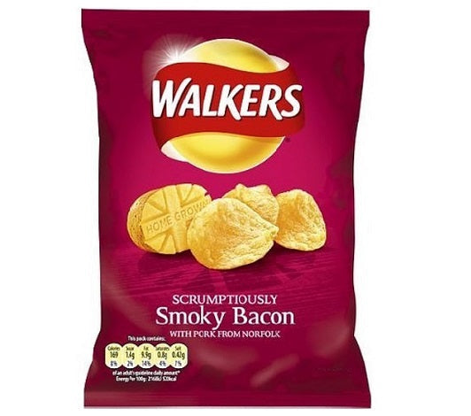 Walkers Smoky Bacon Crisps 25 g small pack lunch snack Chips and Crisps Lunch Snack Size Chip Packets Crunchy Savoury and Spicy Snacks