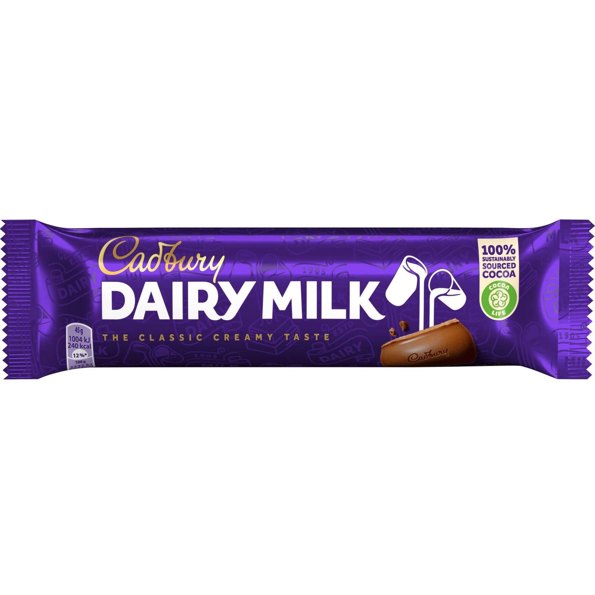 cadbury dairy milk chocolate snack bar 45g classic creamy milk chocolate cadbury chocolate bars and snack bars