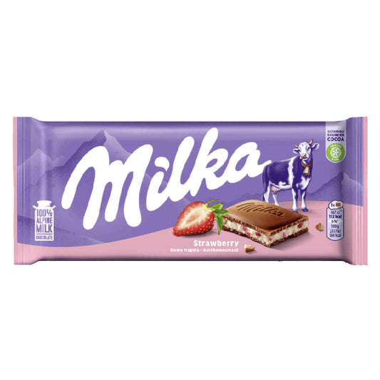 milka milk chocolate bar with strawberry and yogurt 100g alpine milk chocolate tablet with strawberry yogurt filling chocolate tablets and slabs