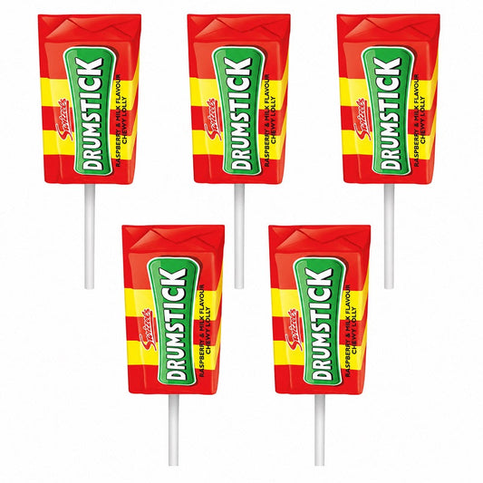 swizzels drumstick raspberry and milk chew lollies 5 pack 95g british retro chewy lollipop sweets multipack
